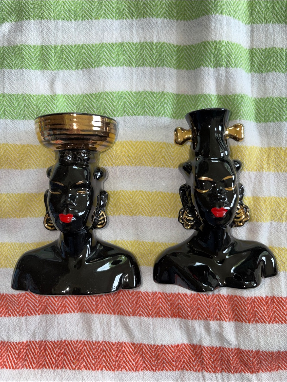 Vintage Nubian Blackmoor head vase pair